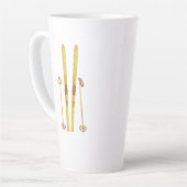 金ゴールドスキーとポール |レトロスキーイラストレーション カフェラテマグ (左アングル)