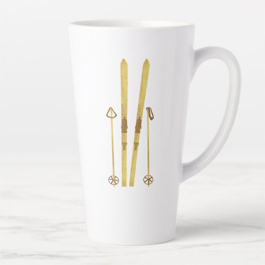 金ゴールドスキーとポール |レトロスキーイラストレーション カフェラテマグ (右)