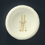 金ゴールドスキーとポール |レトロスキーイラストレーション ペーパーボウル<br><div class="desc">アルパインモダンスキー、スキー、金ゴールドスキーと金ゴールドポールを備えたスキーヤーをテーマにしたデザイン。スキーシンプル愛好家のためのフェスティバルの休日金ゴールドスキーイラストレーション。</div>