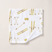 金ゴールドスキーとポール |レトロスキーパターン バスタオルセット (ウォッシュタオル)