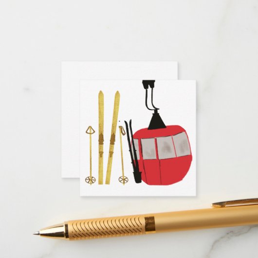 金ゴールドスキーとポール |レトロスキーリフト エンクロージャーカード (正面/裏面インサイチュ)