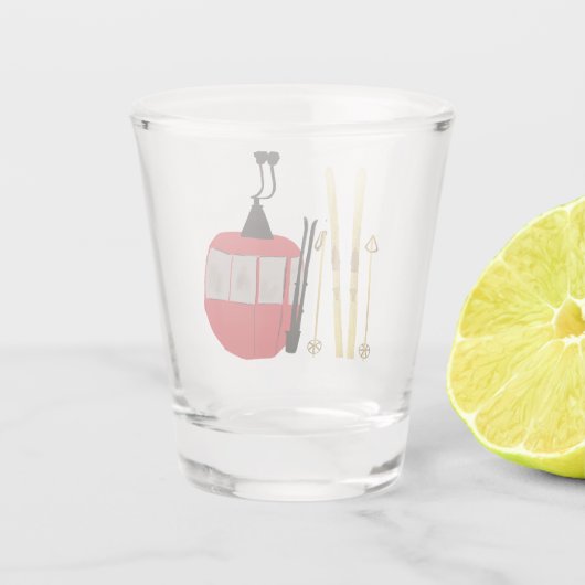 金ゴールドスキーとポール |レトロスキーリフト ショットグラス (裏面)