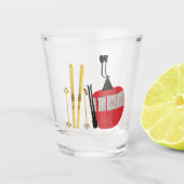 金ゴールドスキーとポール |レトロスキーリフト ショットグラス (正面)