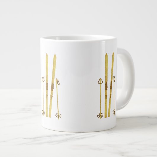 金ゴールドスキーとポール |ヴィンテージスキーイラストレーション ジャンボコーヒーマグカップ (正面右)
