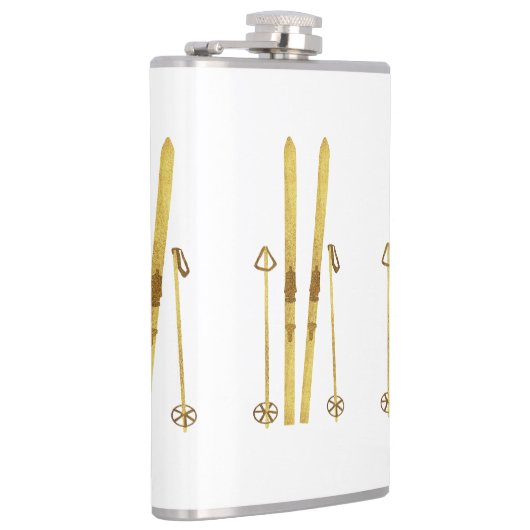 金ゴールドスキーとポール |ヴィンテージスキーイラストレーション フラスク (右)