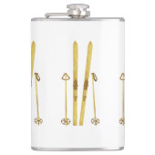 金ゴールドスキーとポール |ヴィンテージスキーイラストレーション フラスク (正面)