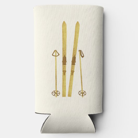 金ゴールドスキーとポール |ヴィンテージスキークリーム スリム缶クーラー (裏面)