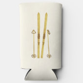 金ゴールドスキーとポール |ヴィンテージスキークリーム スリム缶クーラー (正面)