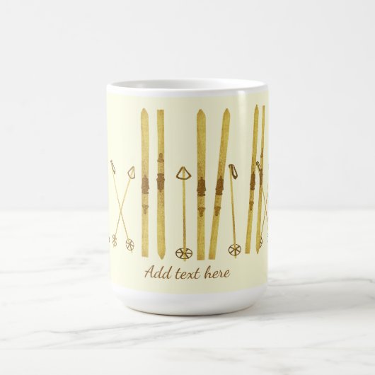 金ゴールドスキーポール |ヴィンテージスキーイラストレーションクリーム コーヒーマグカップ (中央)