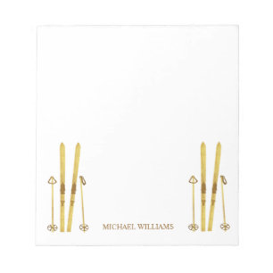 金ゴールドスキーポール  ヴィンテージスキーイラストレーションクリーム ノートパッド