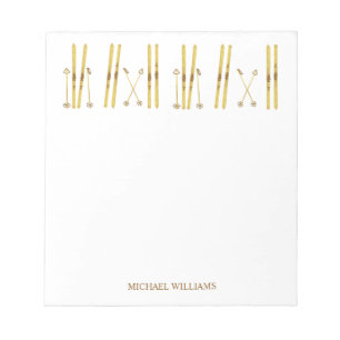 金ゴールドスキーポール ヴィンテージスキーイラストレーションクリーム ノートパッド