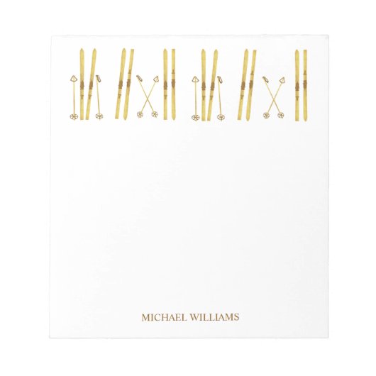 金ゴールドスキーポール |ヴィンテージスキーイラストレーションクリーム ノートパッド (正面)