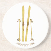 金ゴールドスキーポール |ヴィンテージスキーイラストレーション コースター (正面)