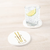 金ゴールドスキーポール |ヴィンテージスキーイラストレーション コースター (側面)