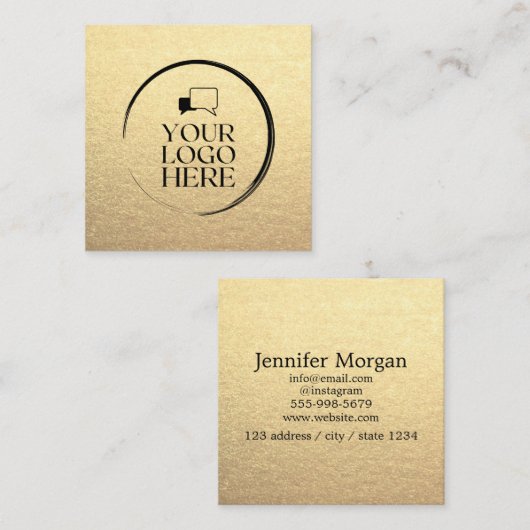 金ゴールドスクエアあなたのロゴを追加カスタムシックなメタリック スクエア名刺 (正面/裏面)