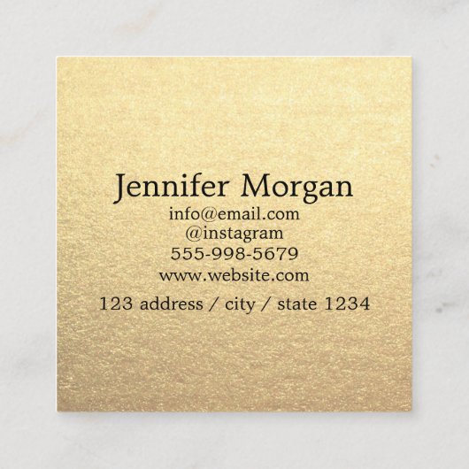 金ゴールドスクエアあなたのロゴを追加カスタムシックなメタリック スクエア名刺 (裏面)