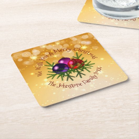 金ゴールドスクエアに一致するクリスマスの名前を追加紙C スクエアペーパーコースター (アングル)