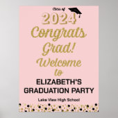 金ゴールドスクリプトおめでとうグラッドピンクのウェルカムサイン ポスター (正面)