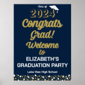 金ゴールドスクリプトおめでとうグラッドブルーウェルカムサイン ポスター (正面)