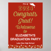 金ゴールドスクリプトおめでとうグラッドレッドウェルカムサイン ポスター (正面)