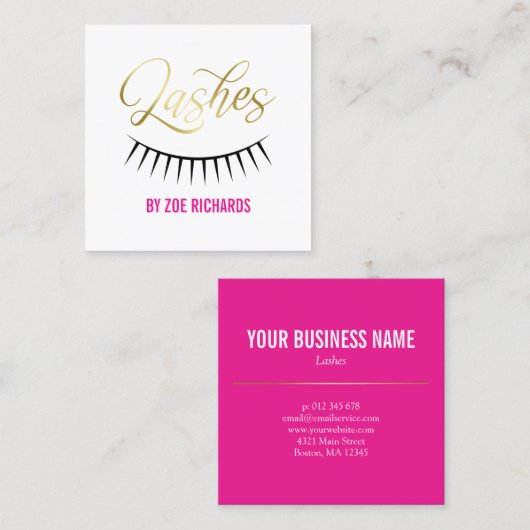 金ゴールドスクリプトと黒いまつげ スクエア名刺 (正面/裏面)