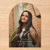 金ゴールドスクリプトのアクリル写真の卒業発表 アクリル招待状 (正面)