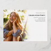 金ゴールドスクリプトの卒業写真テンプレート 箔招待状 (裏面)