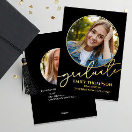 金ゴールドスクリプトの卒業数々の写真テンプレート 箔招待状