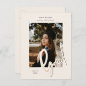 金ゴールドスクリプトの卒業発表写真はがき 案内ポストカード (正面/裏面)