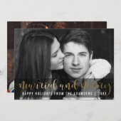 金ゴールドスクリプトの新しいホリデーブラック&ホワイト写真 シーズンカード (正面/裏面)