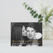 金ゴールドスクリプトの新しいホリデーブラック&ホワイト写真 シーズンポストカード (スタンド正面)