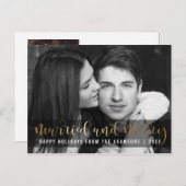 金ゴールドスクリプトの新しいホリデーブラック&ホワイト写真 シーズンポストカード (正面/裏面)