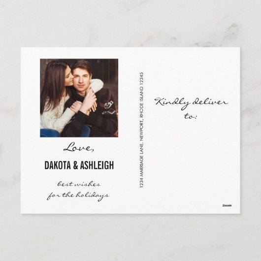 金ゴールドスクリプトの新しいホリデーブラック&ホワイト写真 シーズンポストカード (裏面)