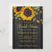 金ゴールドスクリプトひまわりの国の木材ブライダルシャワー 招待状 (正面)