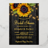 金ゴールドスクリプトひまわりの国の木材ブライダルシャワー 箔招待状 (正面)