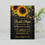 金ゴールドスクリプトひまわりの国の木材ブライダルシャワー 箔招待状 (立ち正面)