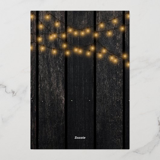 金ゴールドスクリプトひまわりの国の木材ブライダルシャワー 箔招待状 (裏面)