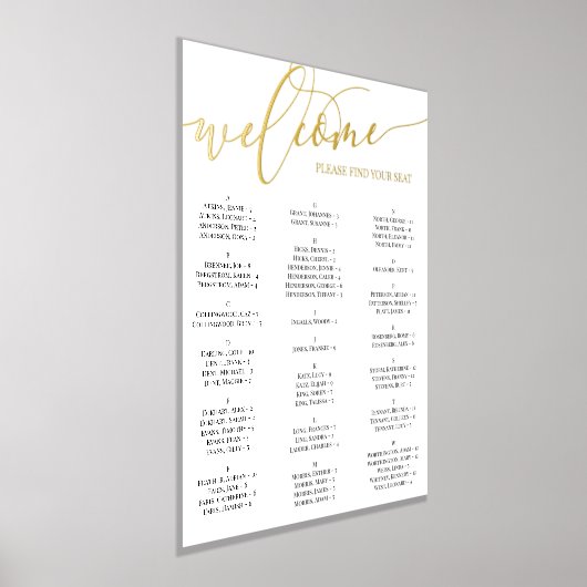 金ゴールドスクリプトようこそシーティングチャート任意のイベント 箔ポスター (レイダウン)