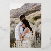 金ゴールドスクリプトアイボリー2枚の写真結婚の数 箔招待状 (裏面)