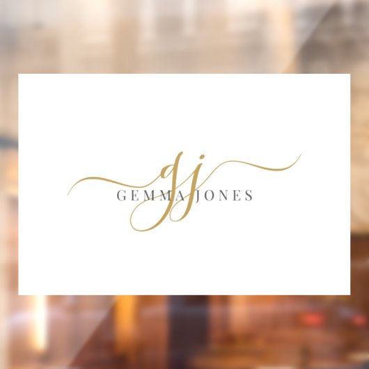 金ゴールドスクリプトイニシャルモノグラムミニマリストホワイト ウィンドウサイン (シート2)