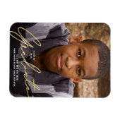 金ゴールドスクリプトオーバーレイ写真の卒業発表 マグネット (横)