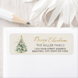 金ゴールドスクリプトクリスマスツリー差出人住所ラベル ラベル