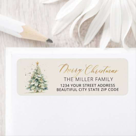 金ゴールドスクリプトクリスマスツリー差出人住所ラベル ラベル (インサイチュ)