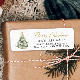 金ゴールドスクリプトクリスマスツリー差出人住所ラベル ラベル