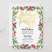 金ゴールドスクリプトクリスマスホリデーパーティー素朴フローラ 招待状 (正面)