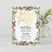 金ゴールドスクリプトクリスマスホリデーパーティー素朴フローラ 招待状 (スタンド正面)