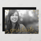 金ゴールドスクリプトグリッタールックフォト卒業招待状 招待状 (正面/裏面)