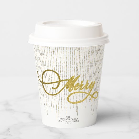 金ゴールドスクリプトグリッターレッドホワイトファミリークリスマス 紙コップ (正面)