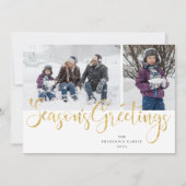 金ゴールドスクリプトシーズンの挨拶タータンチェックフォトカード シーズンカード (正面)