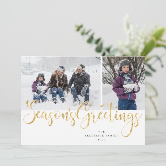 金ゴールドスクリプトシーズンの挨拶タータンチェックフォトカード シーズンカード (スタンド正面)